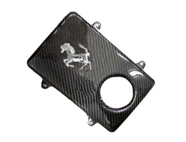 FabSpeed Ferrari Coolant Tank Cover, Scuderia Style. Flat Top with Cavalino For 16M, Scuderia and later 2009 F430S with Mounting Flanges on Coolant Tank